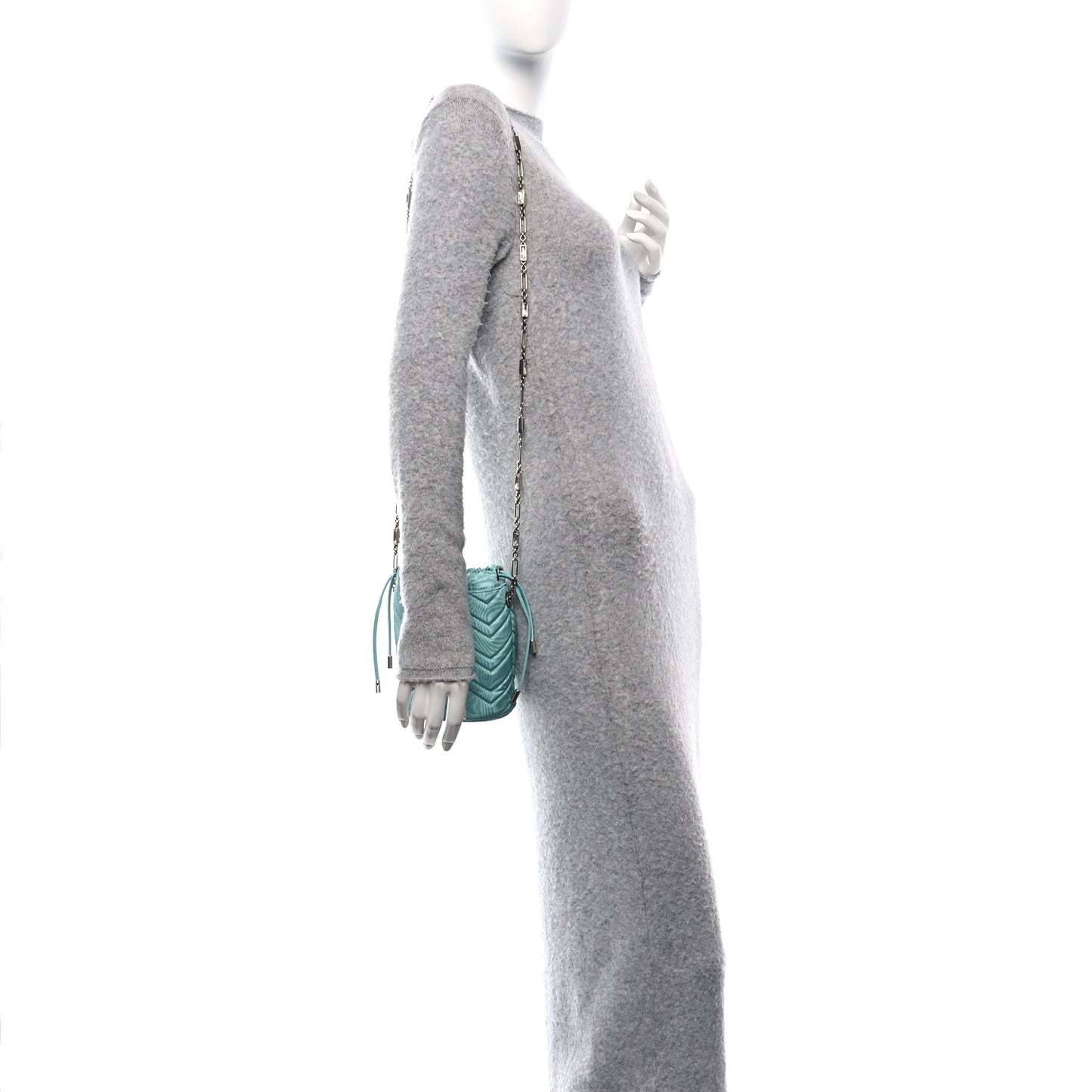 Moire Fabric Calfskin Crystal Matelasse Mini GG Marmont 2.0 Bucket Bag Dark Ocean Wave Crystal