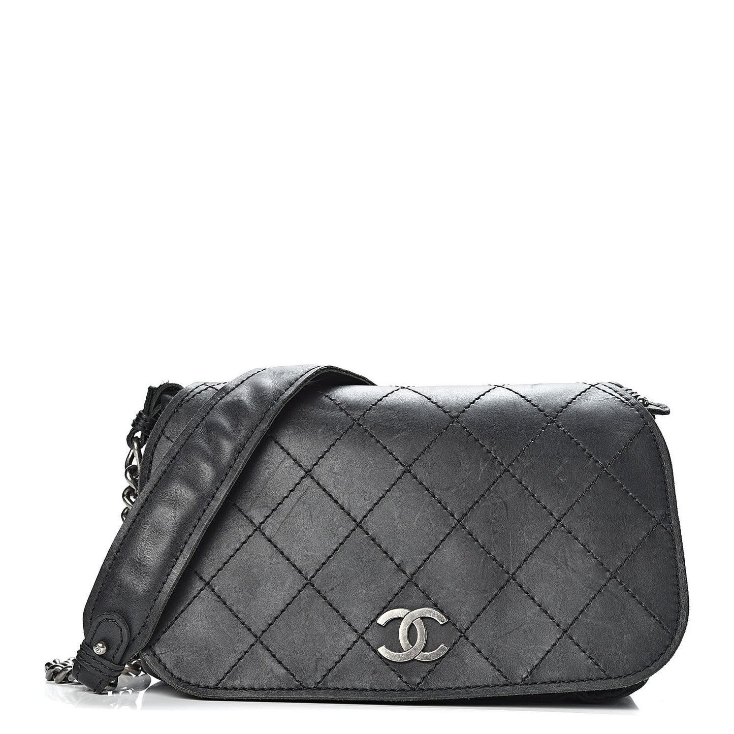 Calfskin Stitched Small Highlander Messenger Black