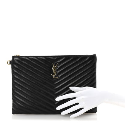 Saint Laurent Calfskin Matelasse Monogram Cassandre Tablet Pouch Black 4 of 12
