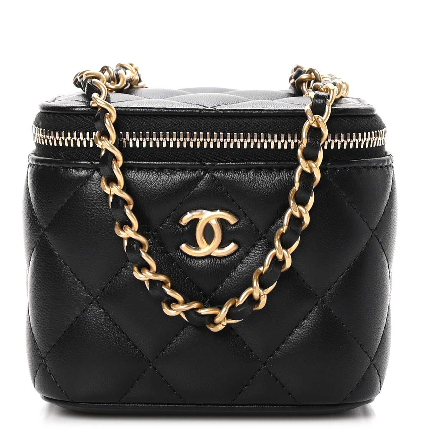 Chanel Lambskin Quilted Mini Pearl Crush Vanity Case With Chain Black 1 of 12