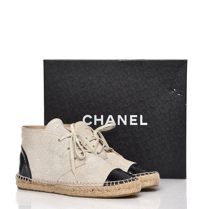 Chanel Crackled Calfskin High Top Espadrilles 40 Light Beige Black 12 of 12