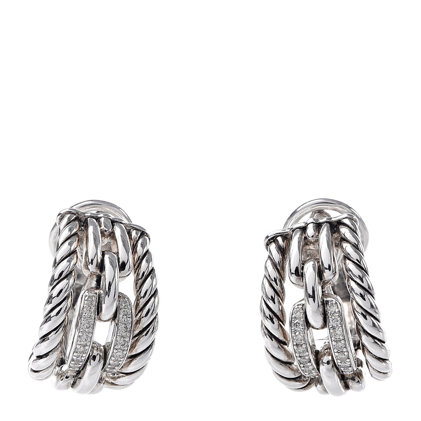 Sterling Silver Diamond Wellesley Link Hoop Earrings