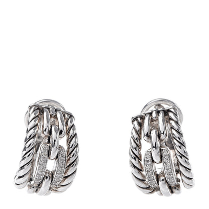 David Yurman Sterling Silver Diamond Wellesley Link Hoop Earrings 1 of 4