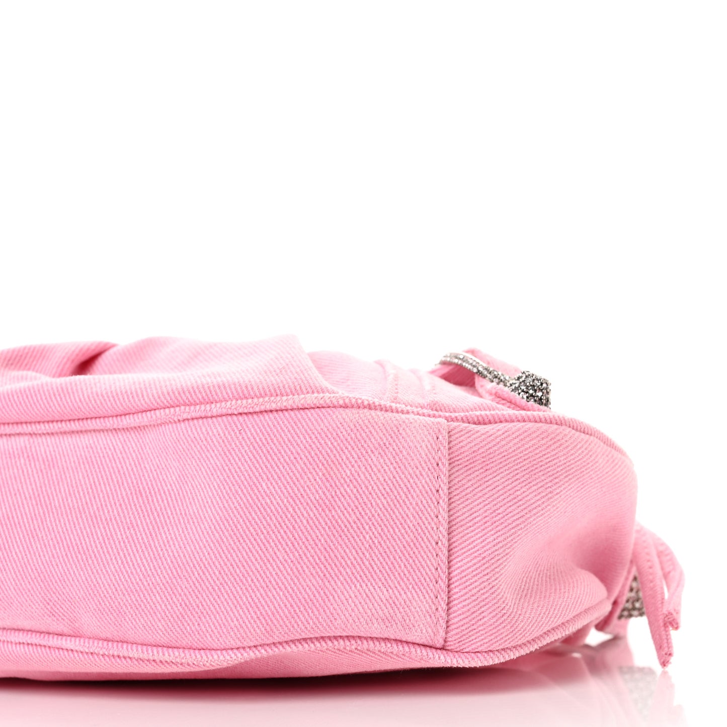 Washed Frayed Denim Crystal Le Cagole Shoulder Bag XS Denim Pink
