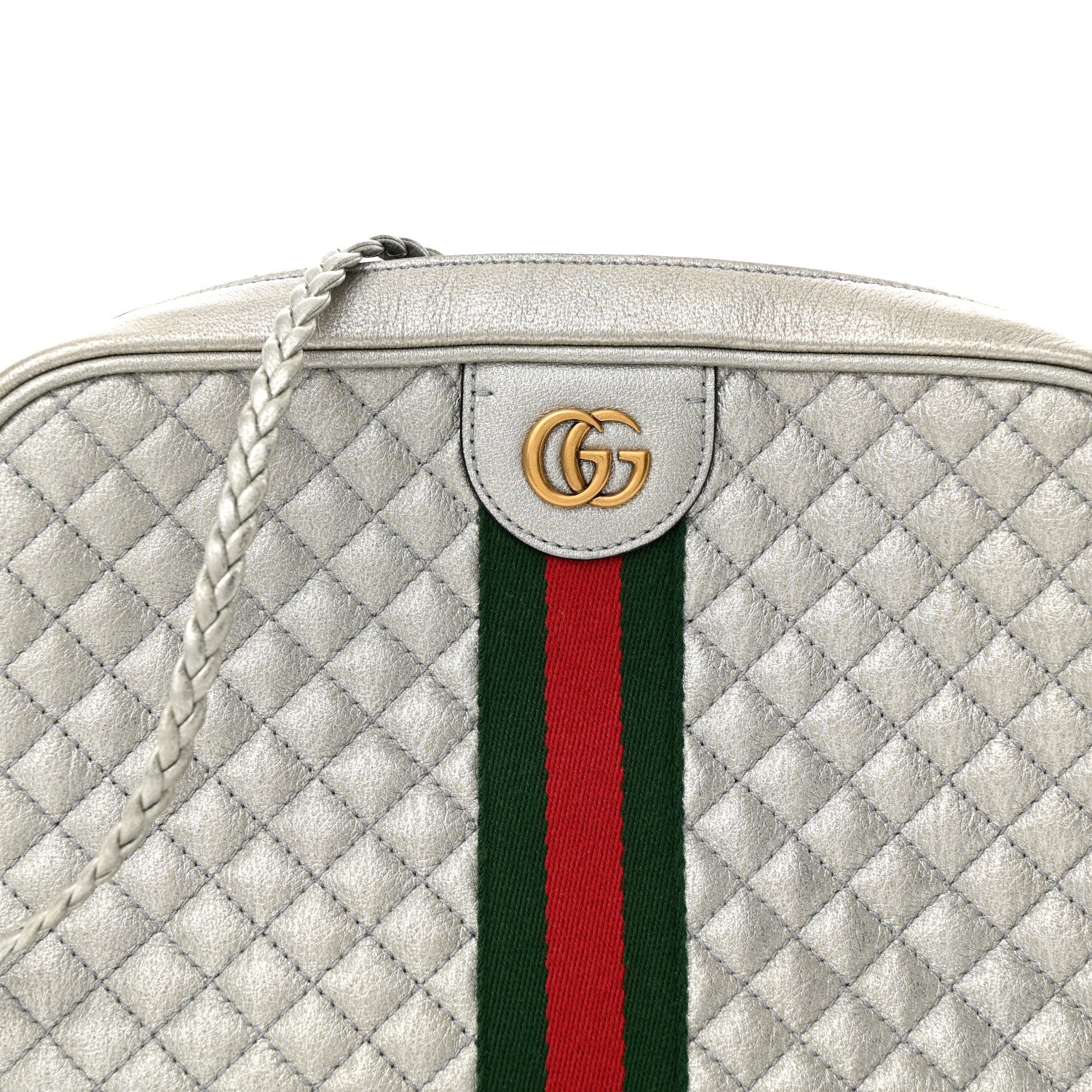 Gucci Laminated Nappa Web Trapuntata Small GG Shoulder Bag Argento 8 of 12