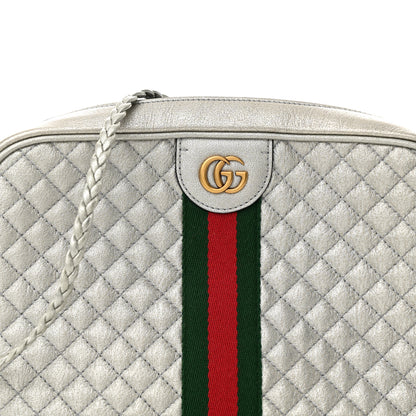 Gucci Laminated Nappa Web Trapuntata Small GG Shoulder Bag Argento 8 of 12