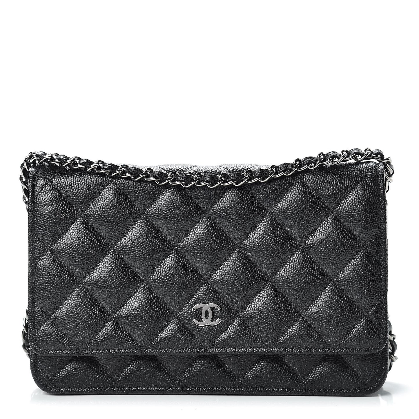 Iridescent Caviar Quilted Wallet On Chain WOC Black