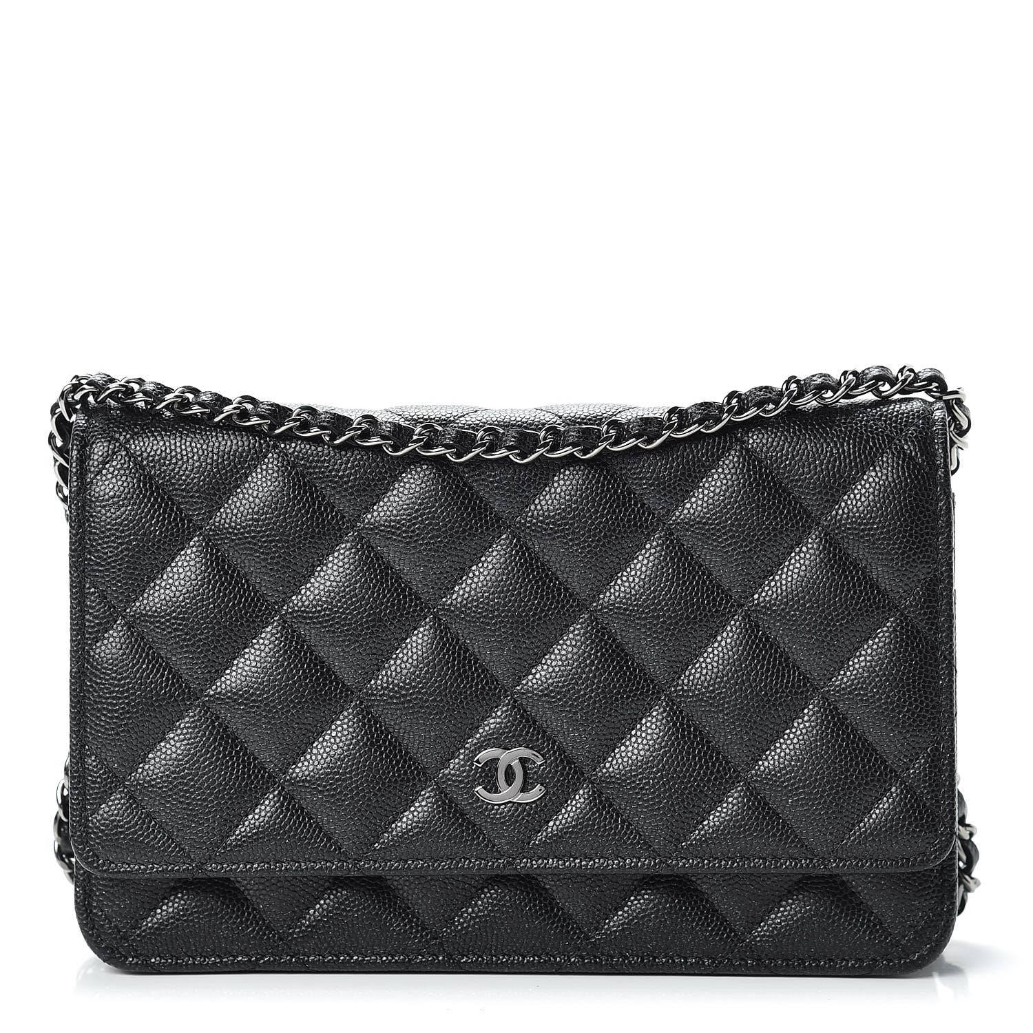 Chanel Iridescent Caviar Quilted Wallet On Chain WOC Black 1 of 14