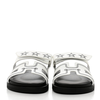 Hermes Calfskin Stars Womens Chypre Sandals 35 White 2 of 9