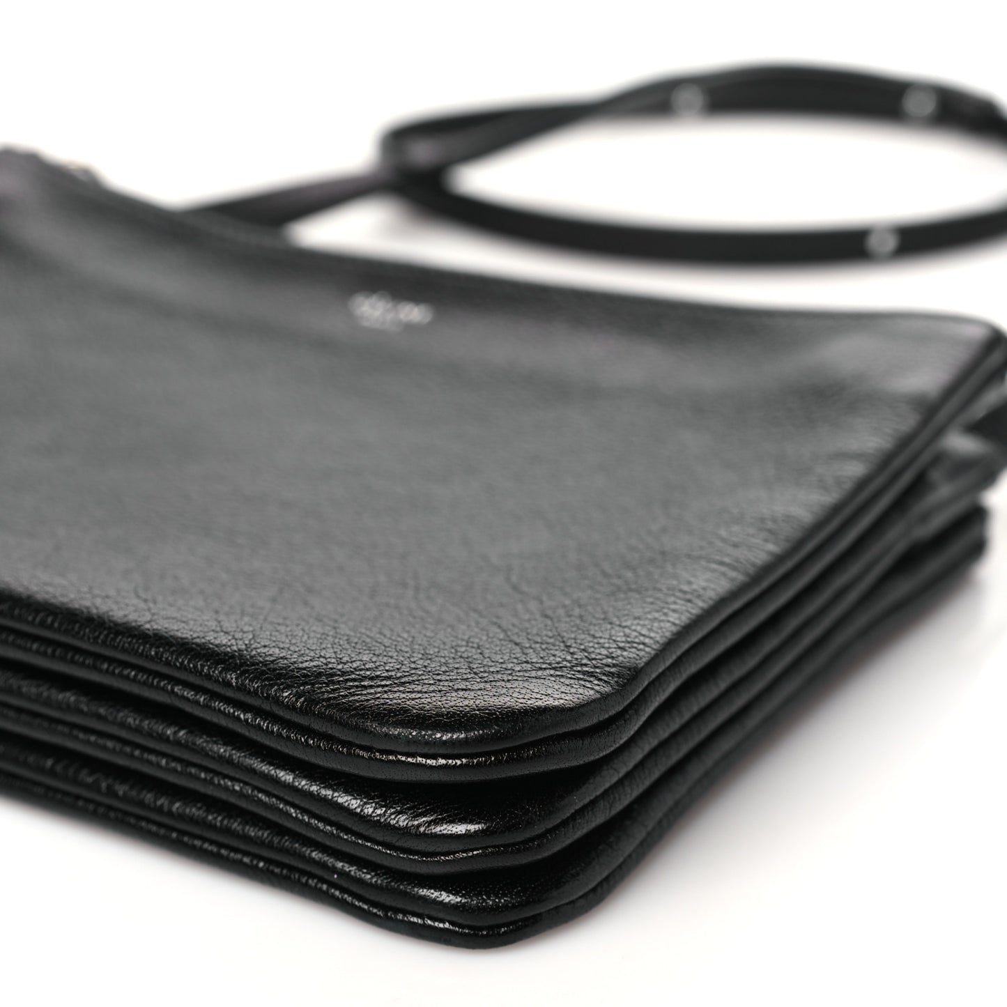 Shiny Textured Calfskin Trio Crossbody Bag Black