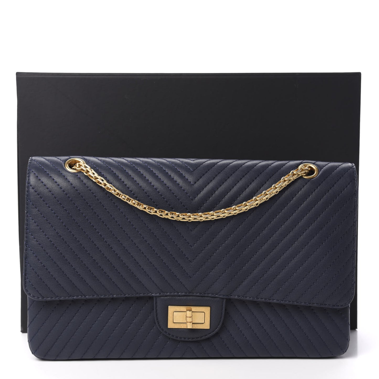 Sheepskin Chevron Quilted 2.55 Reissue 227 Flap Navy Blue