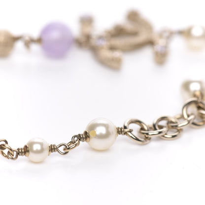 Chanel Crystal Pearl Beaded Star CC Short Necklace Silver Purple 5 of 5