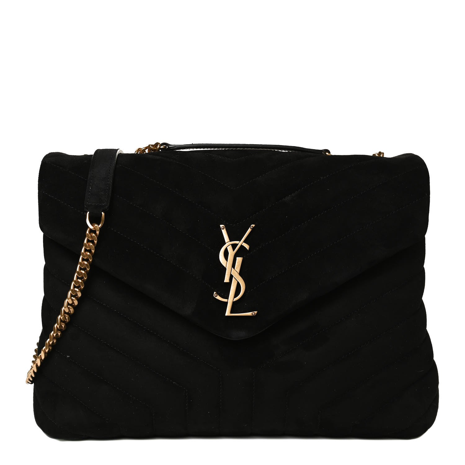 Saint Laurent Suede Y Quilted Monogram Medium Loulou Chain Satchel Black 2 of 20