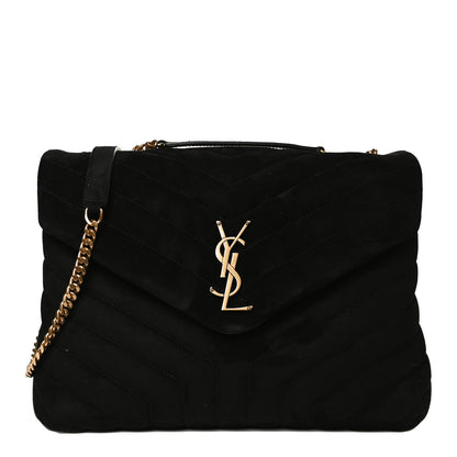 Saint Laurent Suede Y Quilted Monogram Medium Loulou Chain Satchel Black 2 of 20