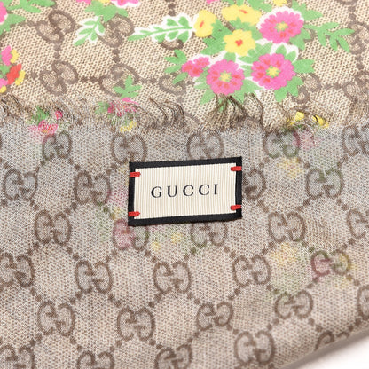 Gucci Modal Silk GG Monogram Velvet Bouquet GG Square Shawl Beige Pink 3 of 5
