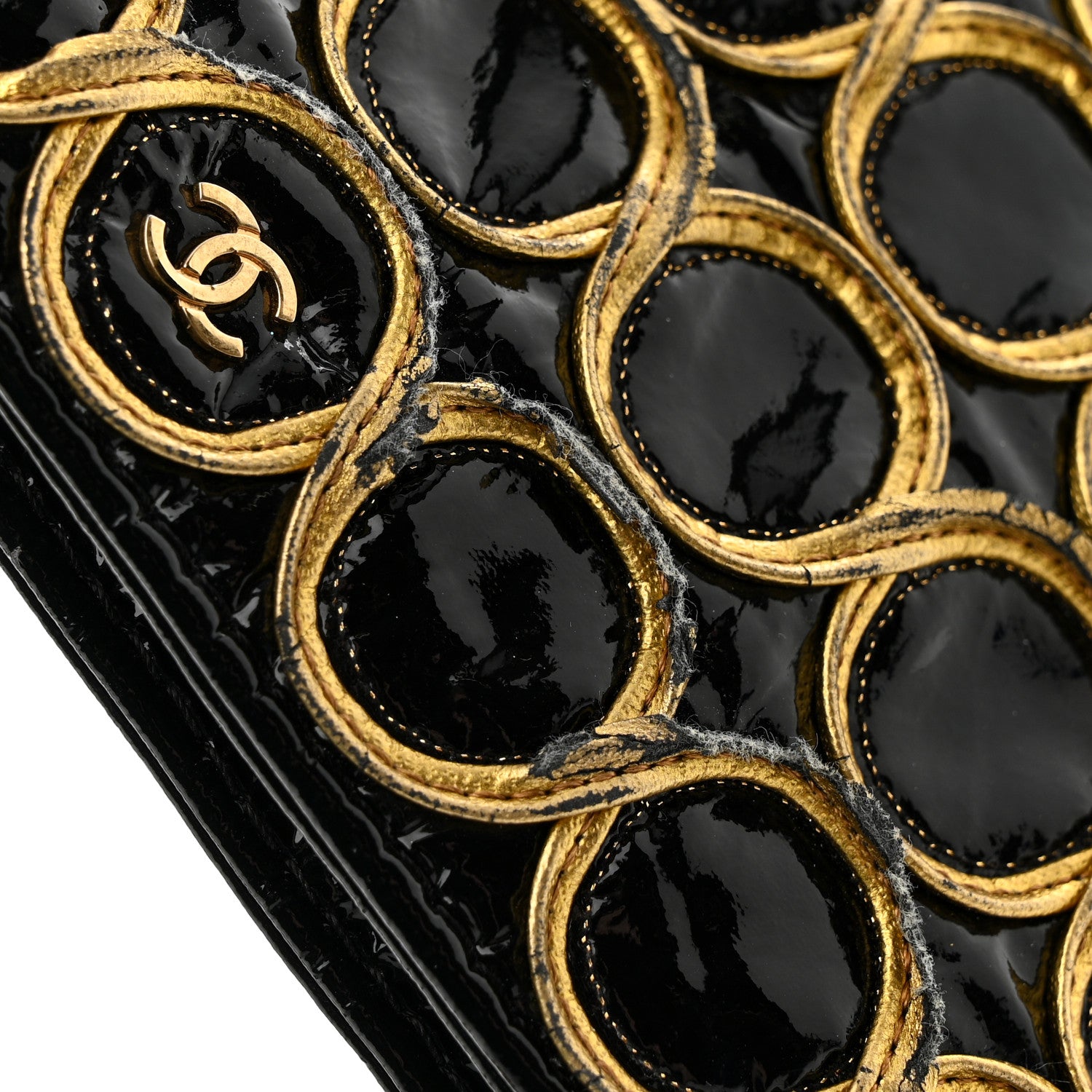 Chanel Patent Embroidered Clutch With Chain Black Gold 14 of 14