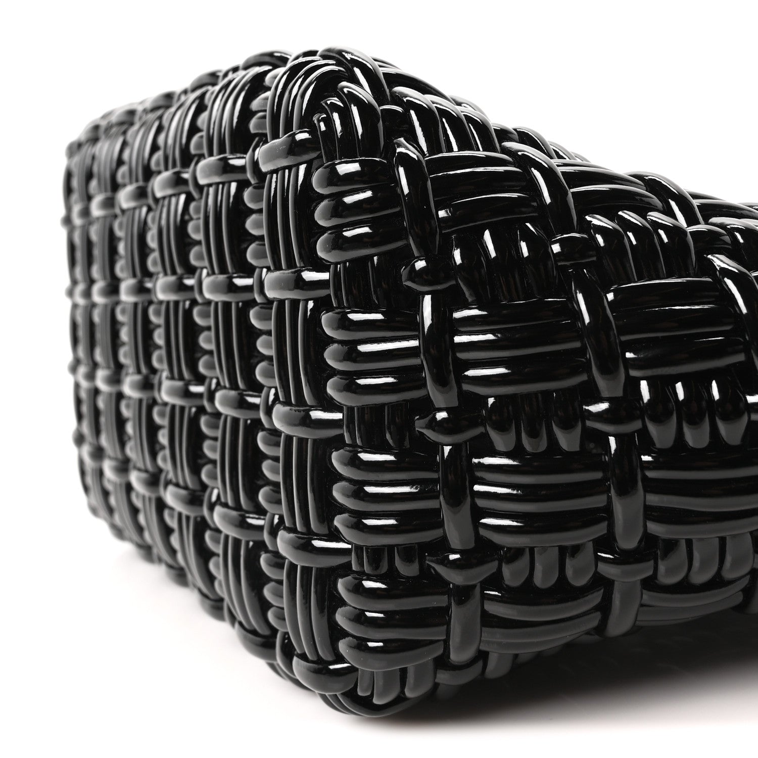 Balenciaga Varnished Faux Calfskin Braided XS Bistro Basket Black