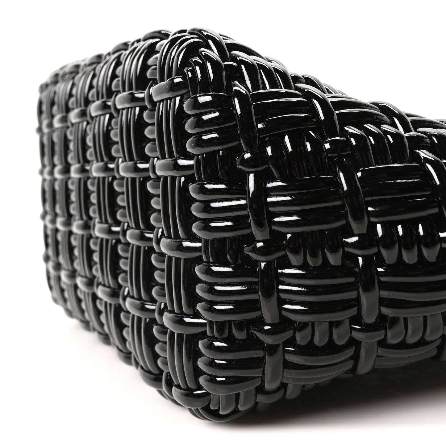 Varnished Faux Calfskin Braided XS Bistro Basket Black