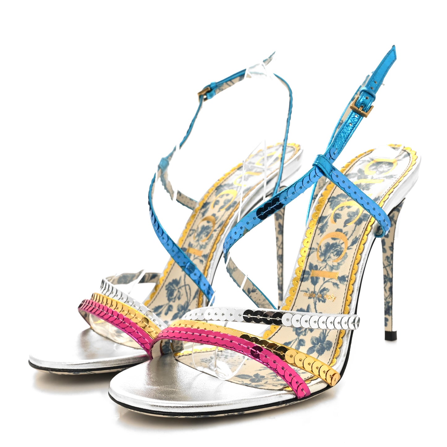 Sequin Paillette Nappa Silk Braided Haines High Heel Sandals 40 Fuxia Oro Vecchio Argento