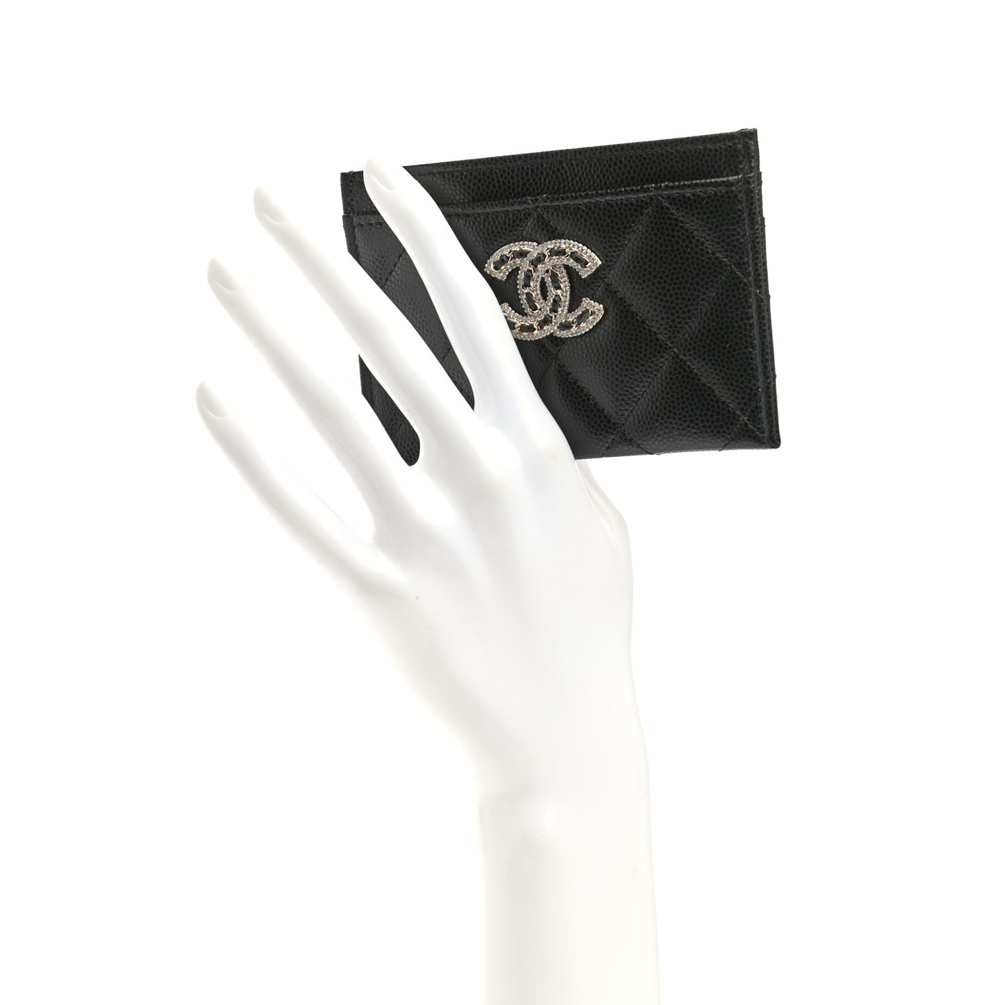 Caviar Quilted Crystal Card Holder Black