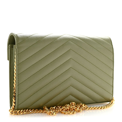 Saint Laurent Grain De Poudre Matelasse Chevron Monogram Chain Wallet Pistachio 3 of 12