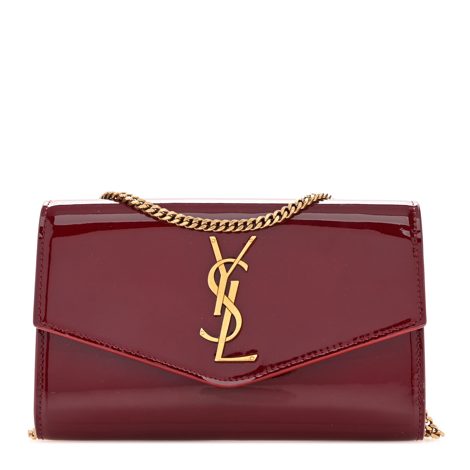 Saint Laurent Patent Uptown Chain Wallet Red Grenat 1 of 11