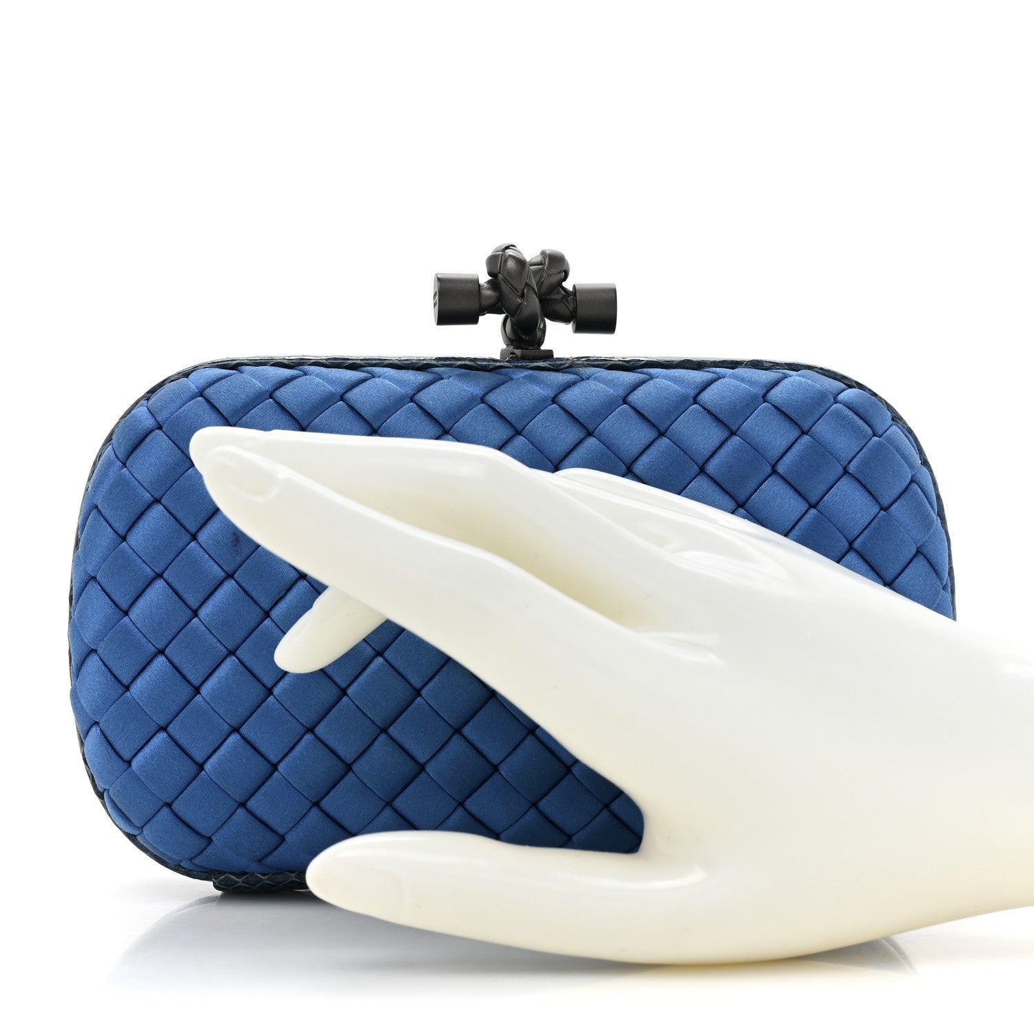 Bottega Veneta Satin Intreccio Impero Ayers Knot Clutch Blue 2 of 11