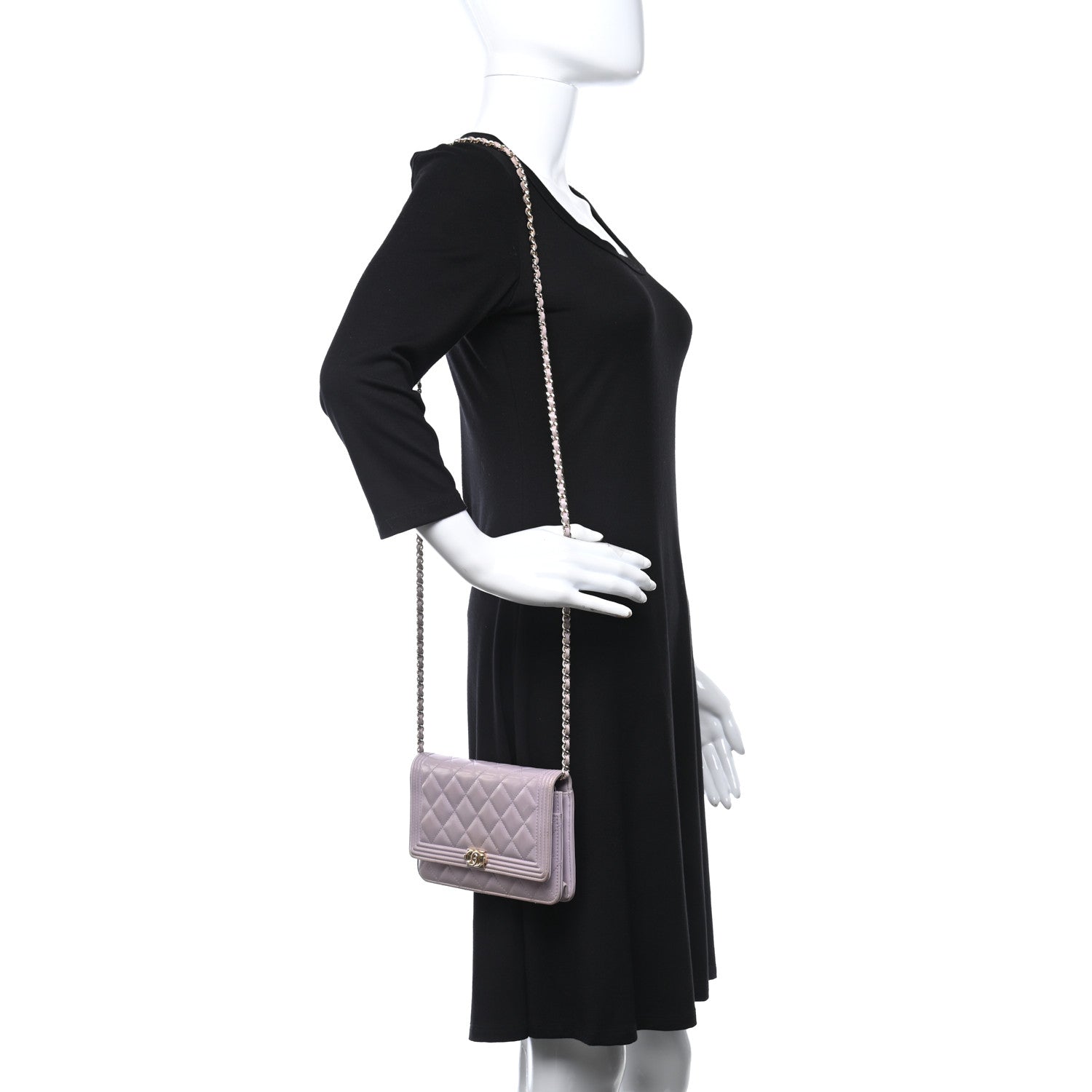 Chanel Patent Calfskin Quilted Boy Wallet On Chain WOC Purple 2 of 17