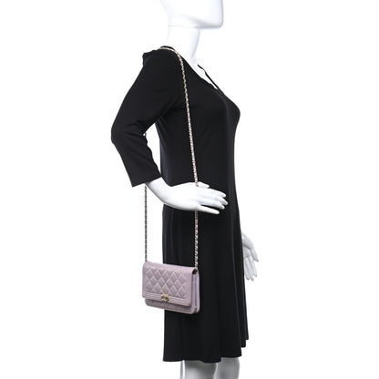 Chanel Patent Calfskin Quilted Boy Wallet On Chain WOC Purple 2 of 17