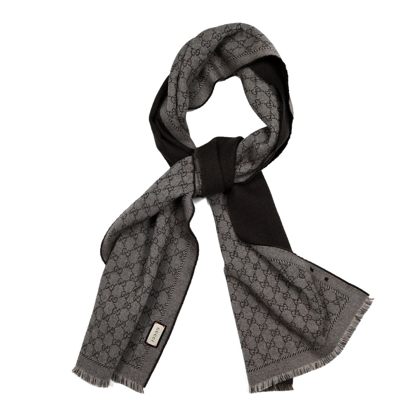 Wool Silk GG Monogram GGWeblong Fringe Scarf Shawl Grey