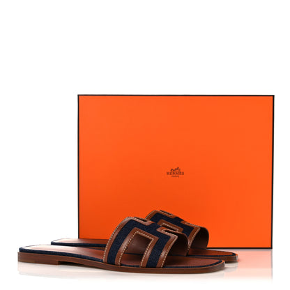 Hermes Calfskin Denim Oran Sandals 41.5 Bleu Brut Gold 9 of 9