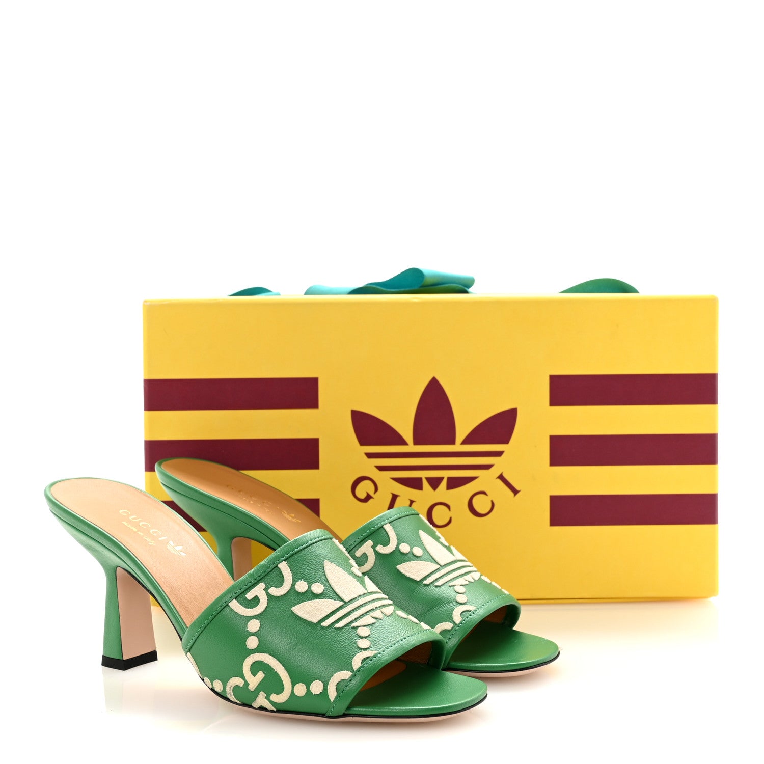 Gucci X ADIDAS Nappa Charlotte Suede Monogram Jumbo GG Trefoil 75mm Slide  Sandals 38 New Shamarock Ivoire 1825760 – FASHIONPHILE