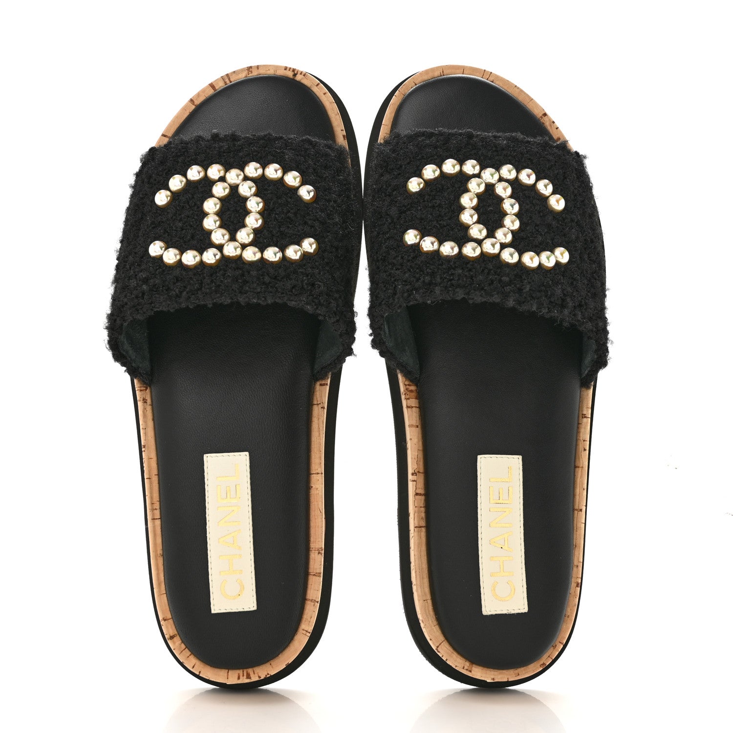 Chanel Fabric Pearl Cork CC Slip On Sandals 40 Black 2 of 10