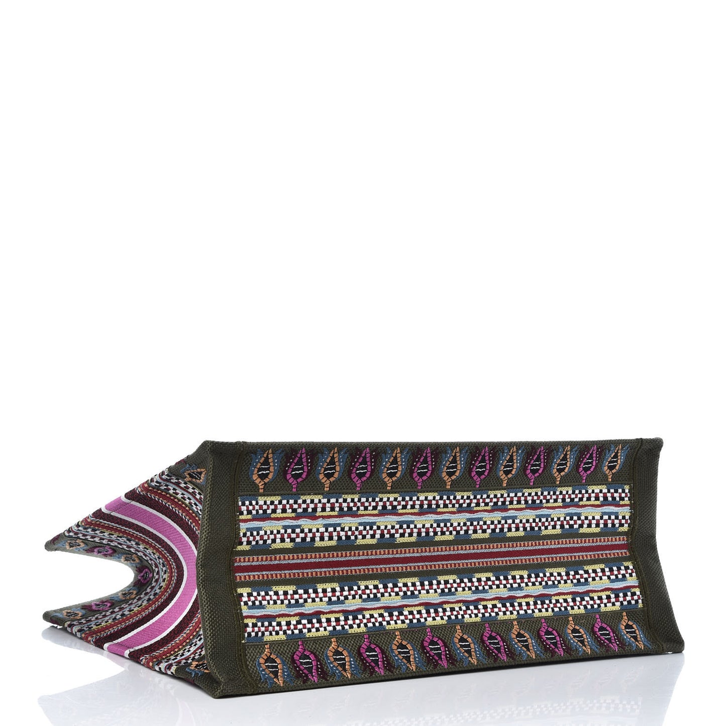 Canvas Embroidered Book Tote Olive Multicolor