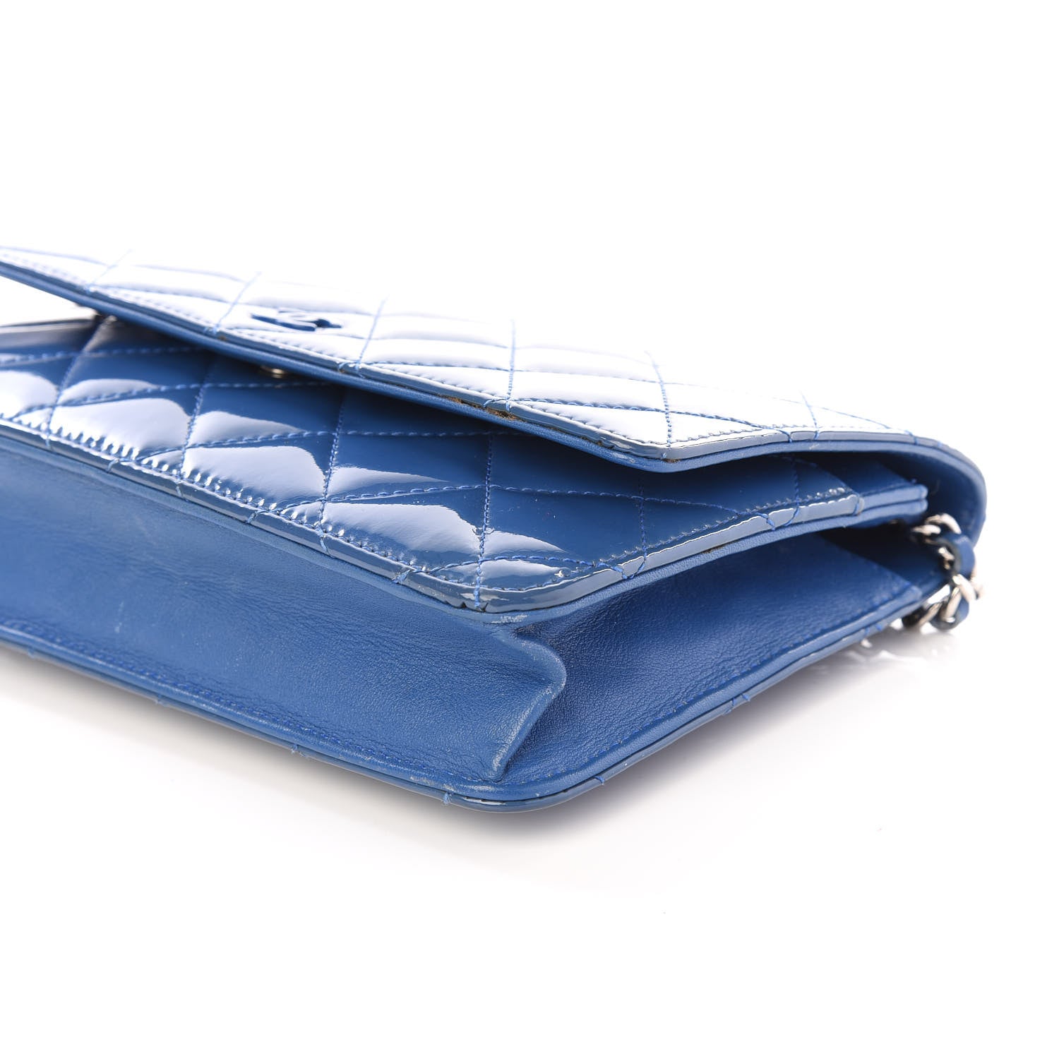 Chanel Patent Quilted Wallet On Chain WOC Blue 6 of 11
