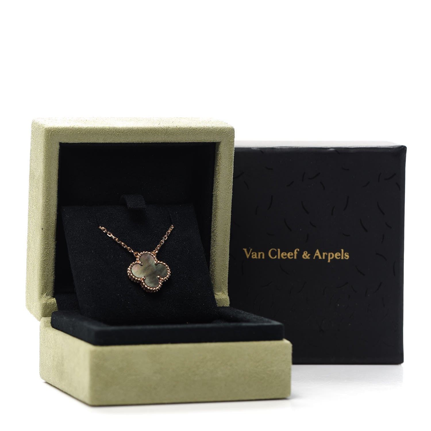 Van Cleef & Arpels 18K Rose Gold Gray Mother of Pearl Vintage Alhambra Pendant Necklace 6 of 7