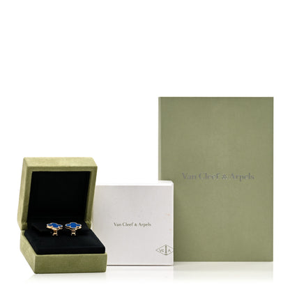 Van Cleef & Arpels 18K Yellow Gold Blue Agate Vintage Alhambra Earrings 5 of 5