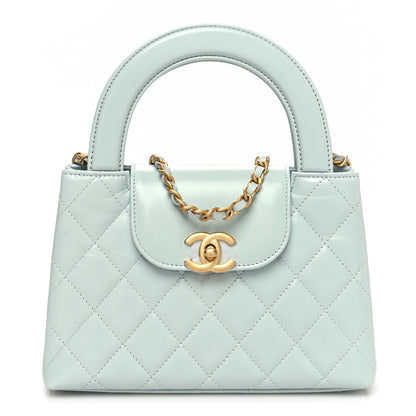 Chanel Shiny Aged Calfskin Quilted Nano Kelly Shopper Light Blue 1 of 11