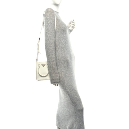 Prada Spazzolato Triangle Small Double Handle Crossbody Tote White 2 of 9