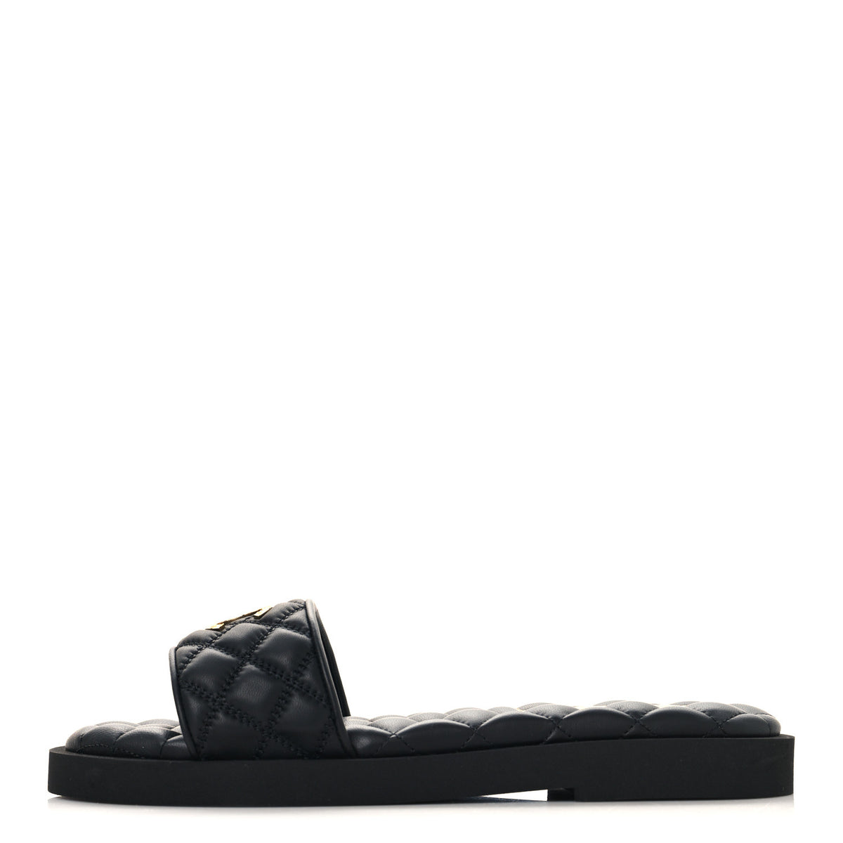 Lambskin Quilted Textured CC Mules Sandals 39 Black