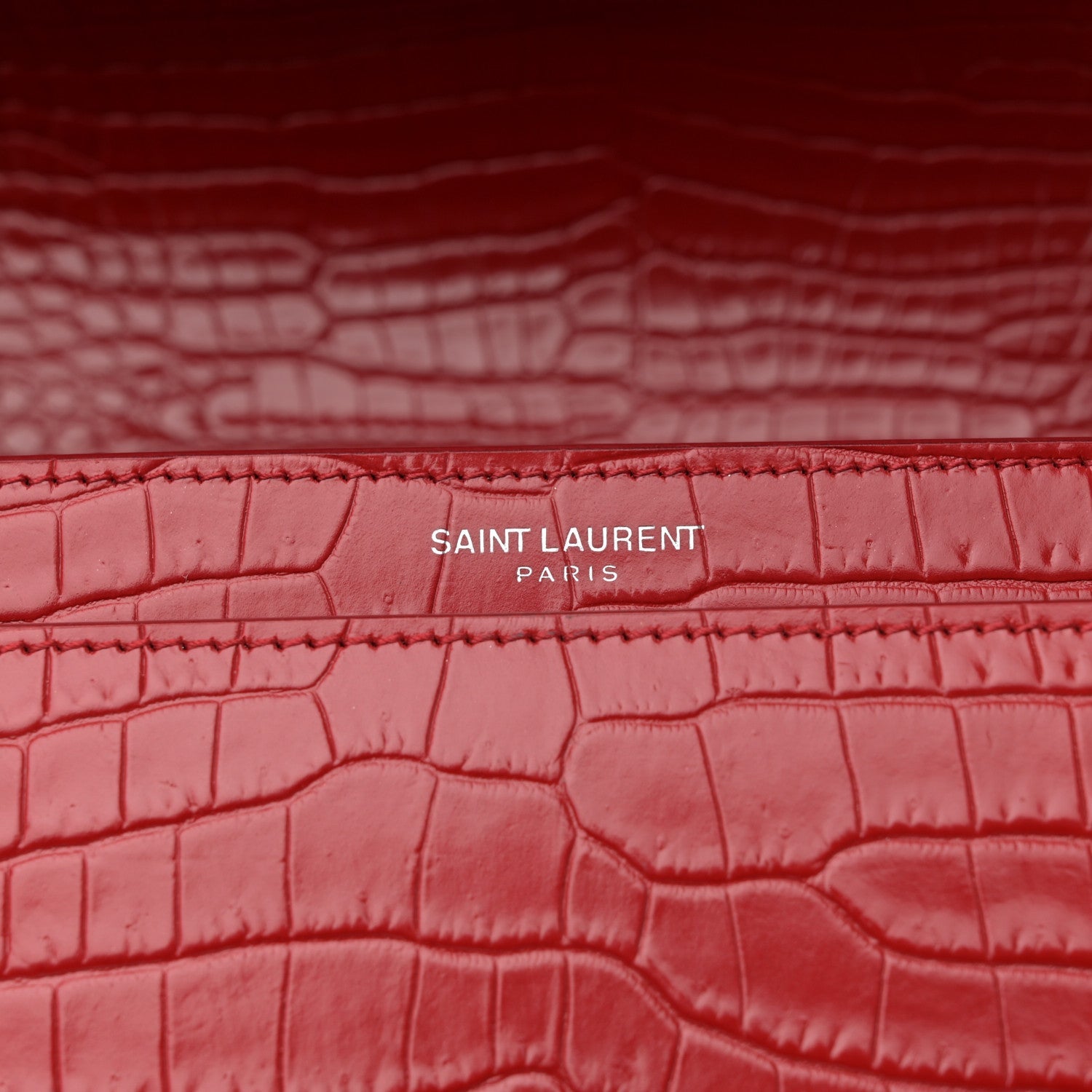 Saint Laurent Calfskin Crocodile Embossed Medium Monogram Sunset Rouge Eros 6 of 10