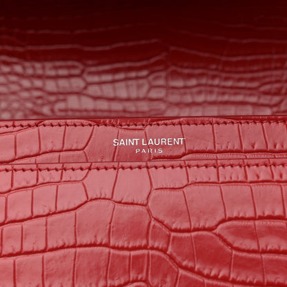 Saint Laurent Calfskin Crocodile Embossed Medium Monogram Sunset Rouge Eros 6 of 10