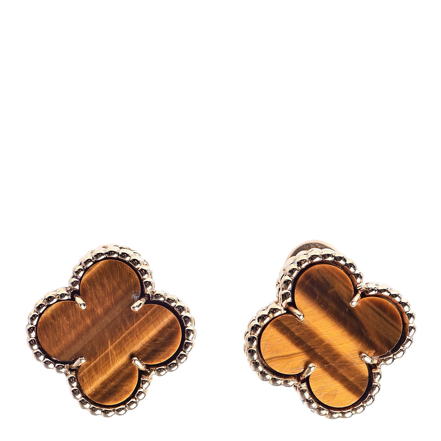 Van Cleef & Arpels 18K Yellow Gold Tiger Eye Vintage Alhambra Clip-On Earrings 1 of 5