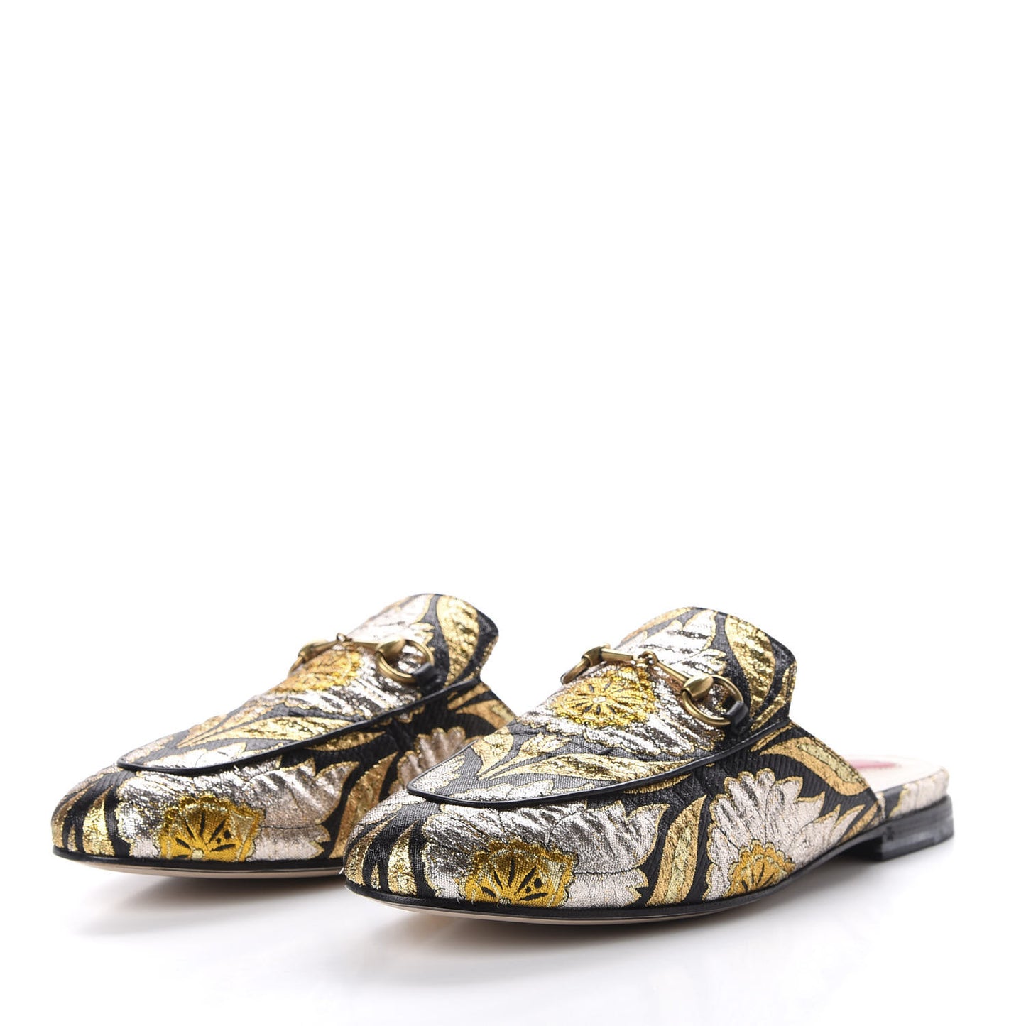 Jacquard Floral Womens Princetown Slippers 38 Oro Black