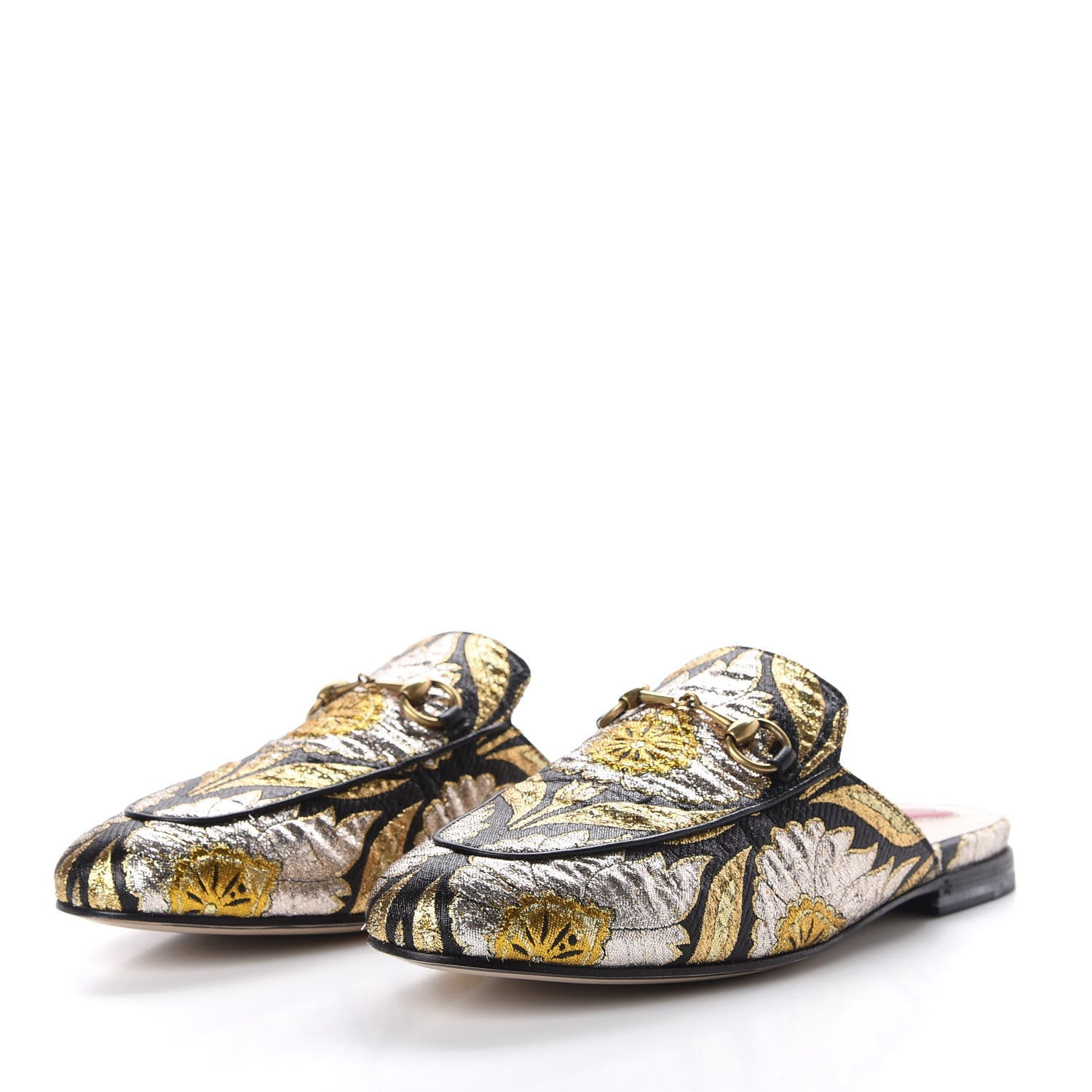 Gucci Jacquard Floral Womens Princetown Slippers 38 Oro Black 3 of 10