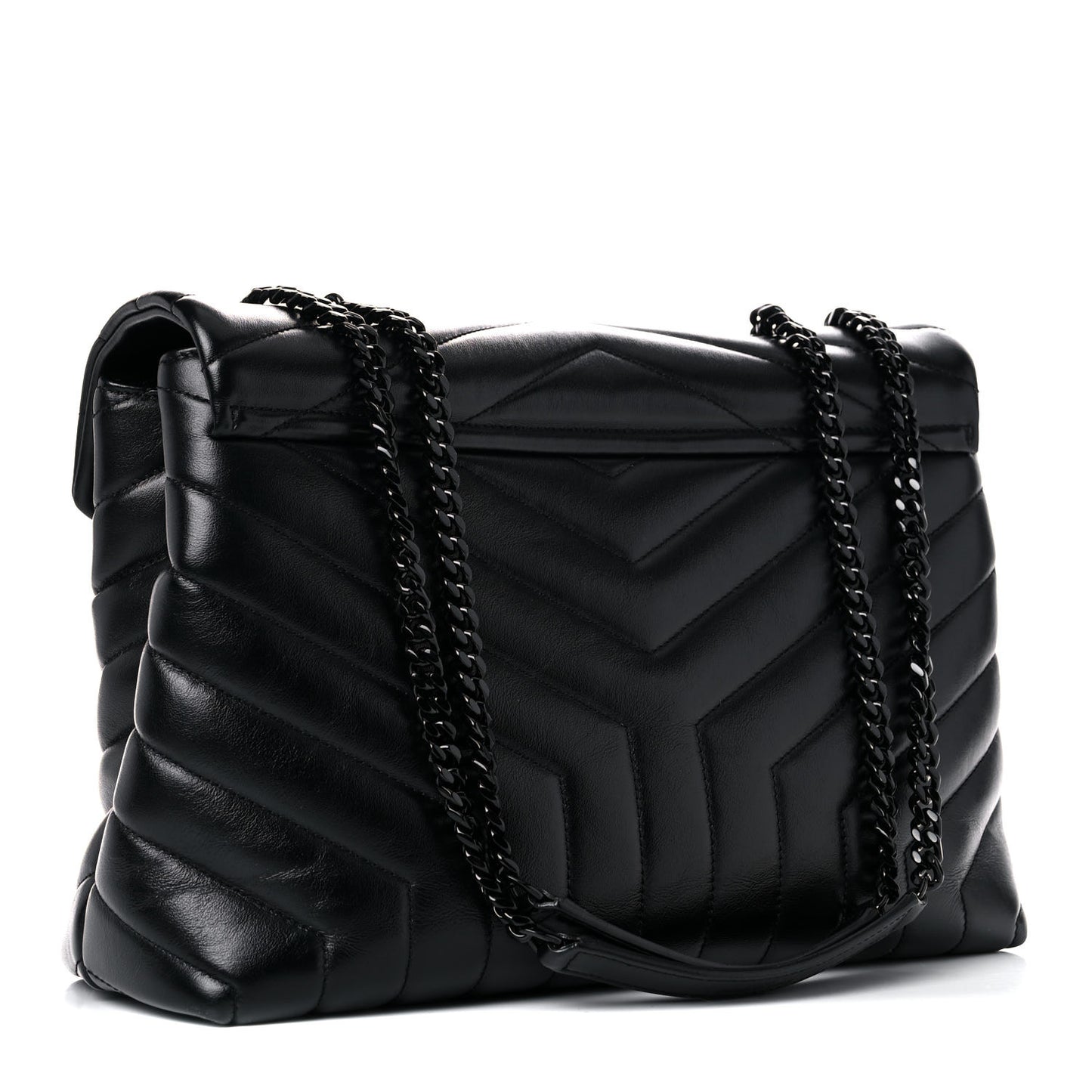 Calfskin Y Quilted Monogram Medium Loulou Chain Satchel Black