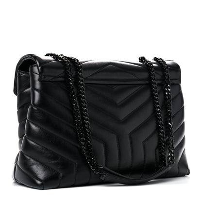 Saint Laurent Calfskin Y Quilted Monogram Medium Loulou Chain Satchel Black 3 of 12