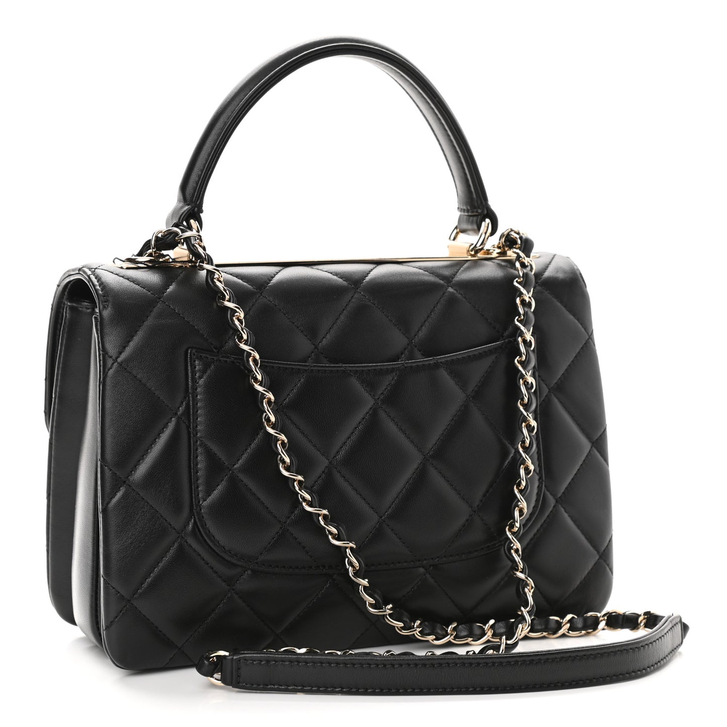Lambskin Quilted Small Trendy CC Dual Handle Flap Bag Black