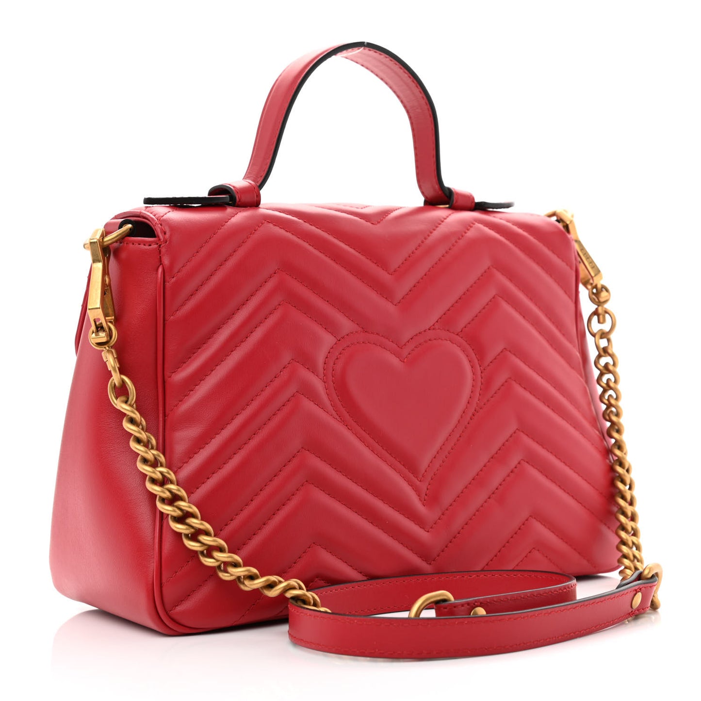 Calfskin Matelasse Small GG Marmont Top Handle Shoulder Bag Hibiscus Red