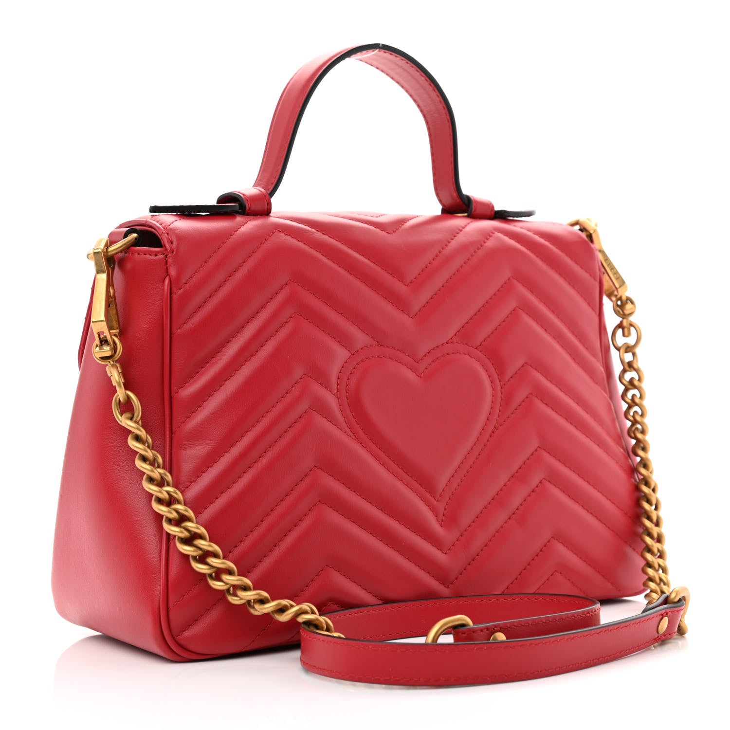 Gucci Calfskin Matelasse Small GG Marmont Top Handle Shoulder Bag Hibiscus Red 3 of 11